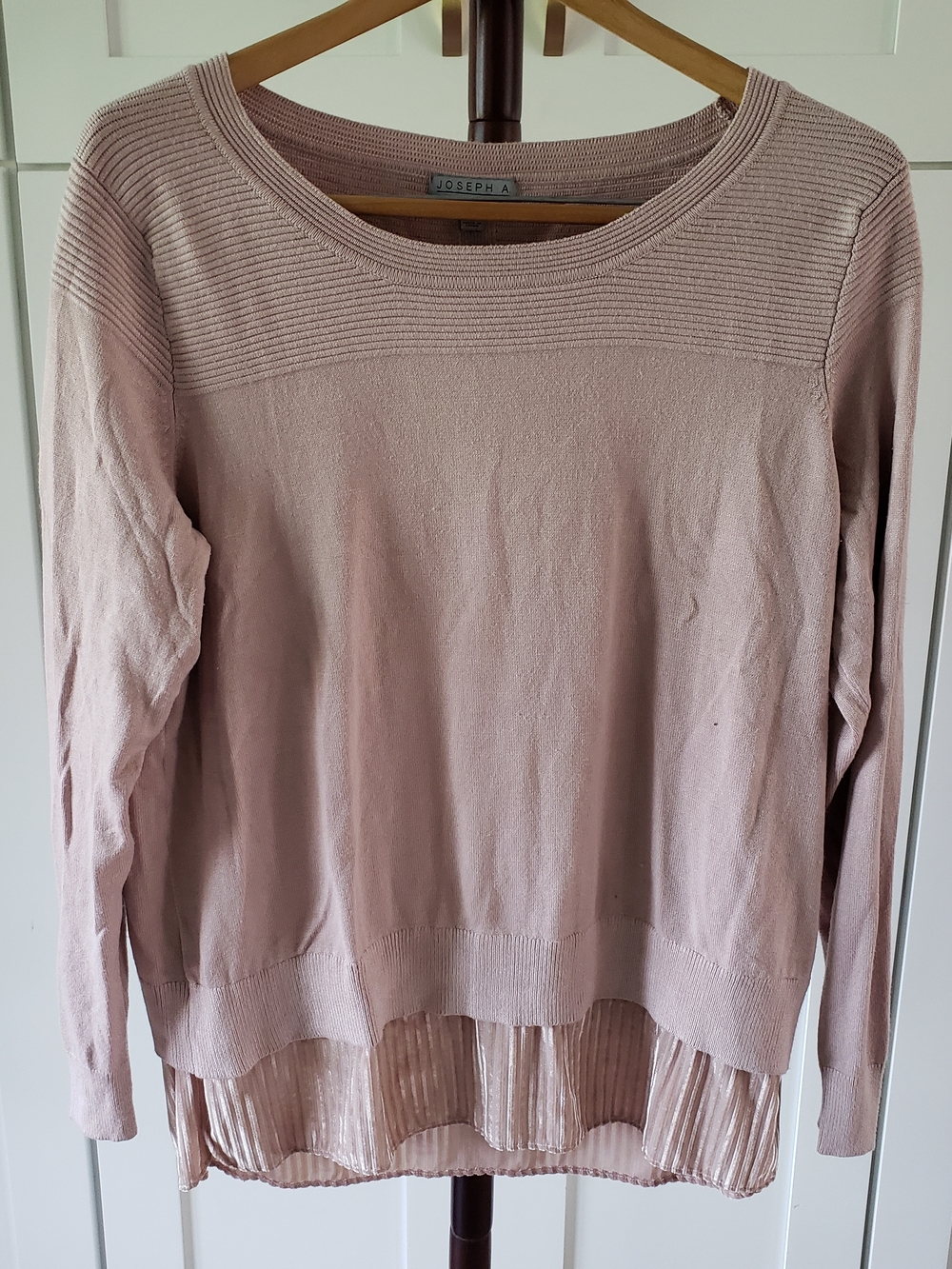Joseph Blush Pink Layered-Hem Crewneck Sweater